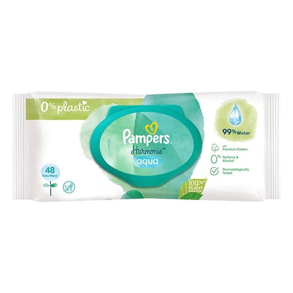 دستمال مرطوب کودک ۴۸ عددی پمپرز Pampers مدل aqua pure 99%waters