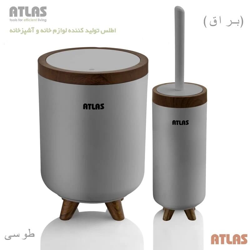 سطل و برس اطلس سلین طرح چوب رنگ طوسی