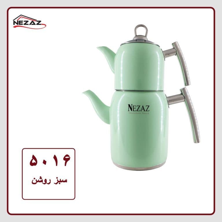کتری قوری لوله ‌دار سبز روشن نزاز کد 5016 | ظرفیت ۲ لیتر استیل