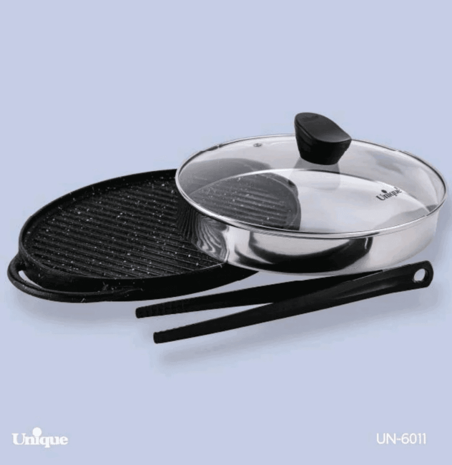 تابه گریل چدن بیضی بزرگ بدون چوب یونیک سایز 42 کد UN-6011