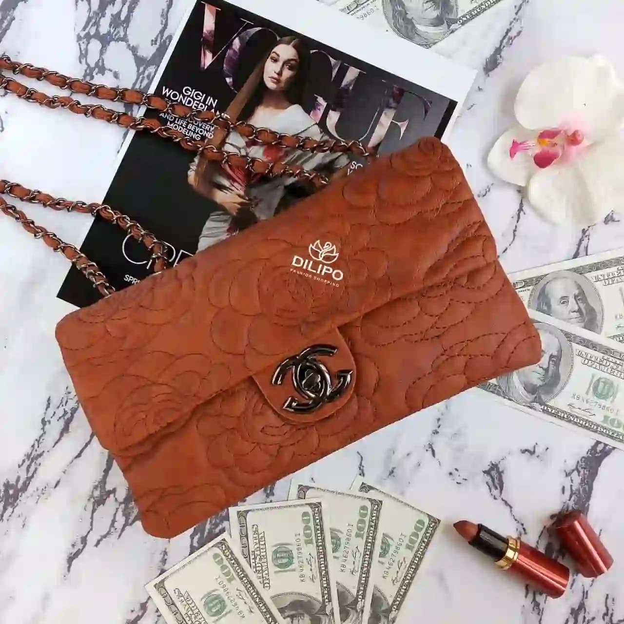 کیف دوشی مجلسی زنانه طرح گلدار شنل chanel 2217