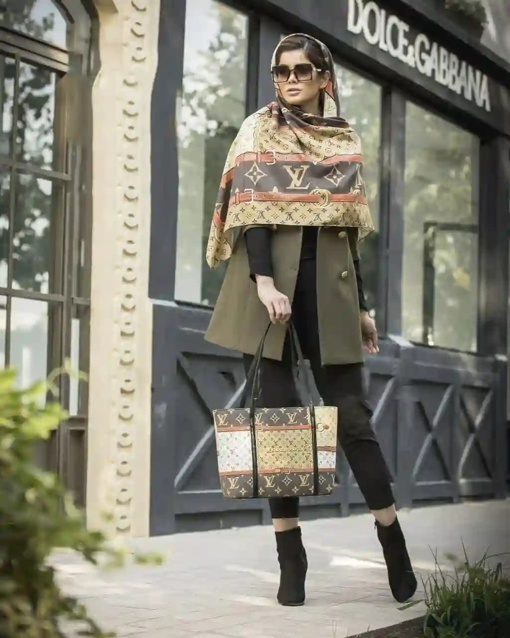 ست روسری و کیف زنانه طرح برند لویی ویتون