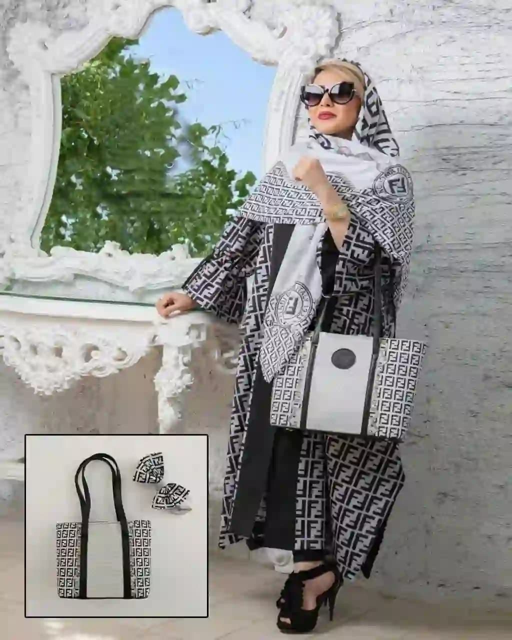 ست مادر و دختری کیف و روسری و هدبند طرح فندی — تصویر ۲