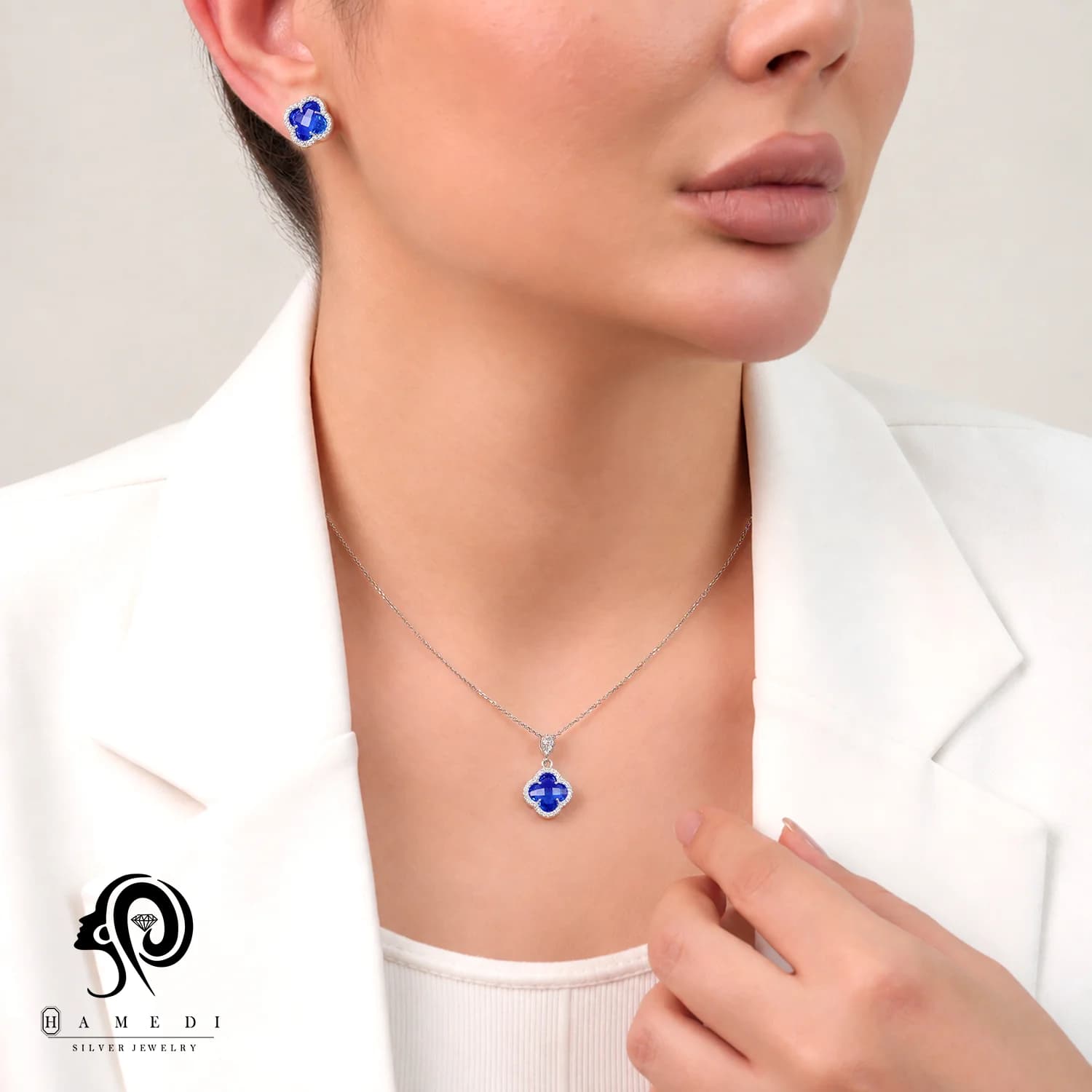 نیم ست ونکلیف نقره زنانه کبود مدل NI R96 N — تصویر ۲