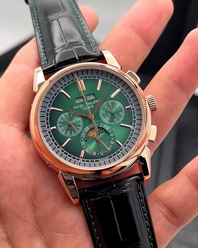 ساعت مچی پتک فیلیپ تقویم دائمی | Patek Philippe Perpetual Calendar | رزگلد صفحه سبز رپلیکا ایتالیا