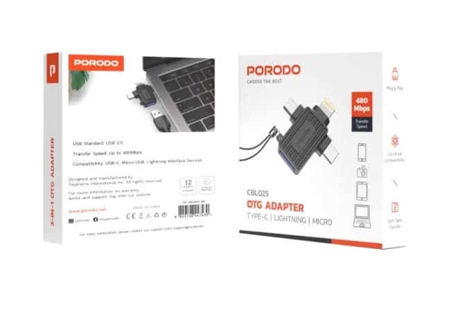 تبدیل OTG پرودو Porodo OTG Adapter PD-CBL0025 (فروش عمده و تک)