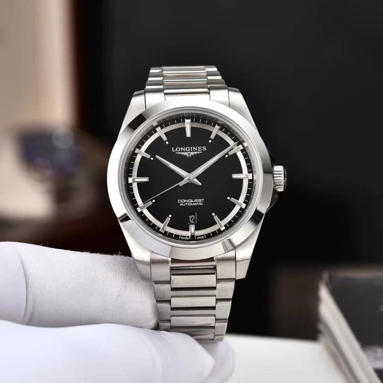 ساعت مچی لونژین کانکوئست | Longines Conquest | نقره‌ای صفحه مشکی مستر کوالیتی