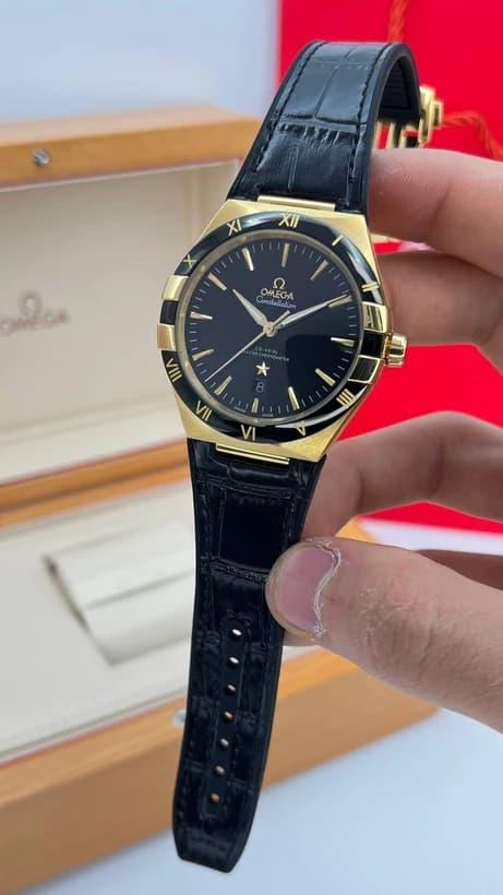 ساعت مچی امگا کانسلیشن | Omega Constellation | طلایی-مشکی صفحه مشکی رپلیکا ایتالیا