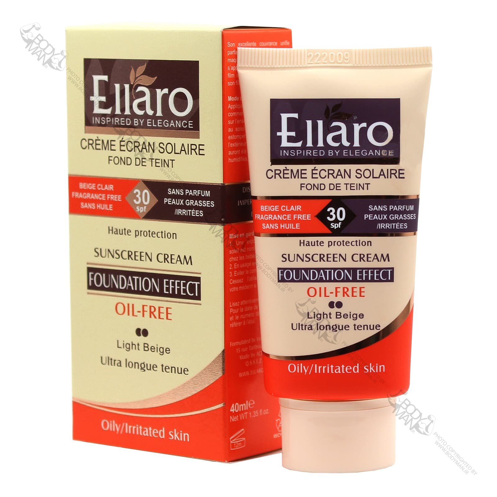 کرم ضد آفتاب کرم پودری فاقد چربی SPF 30 الارو | Ellaro FOUNDATION EFFECT SUN SCREEN SPF 30 OIL-FREE
