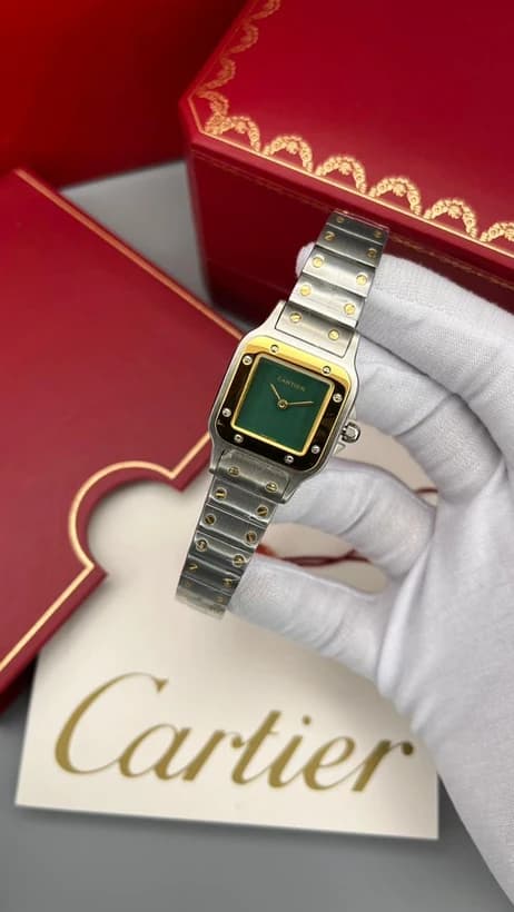 ساعت مچی کارتیه سانتوس | Cartier Santos | طلایی-نقره ای صفحه سبز مستر کوالیتی — تصویر ۲