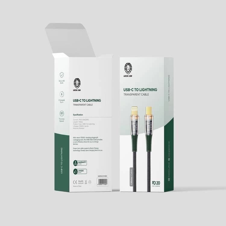 کابل تبدیل USB-C به Lightning گرین لاین Transparent 1m