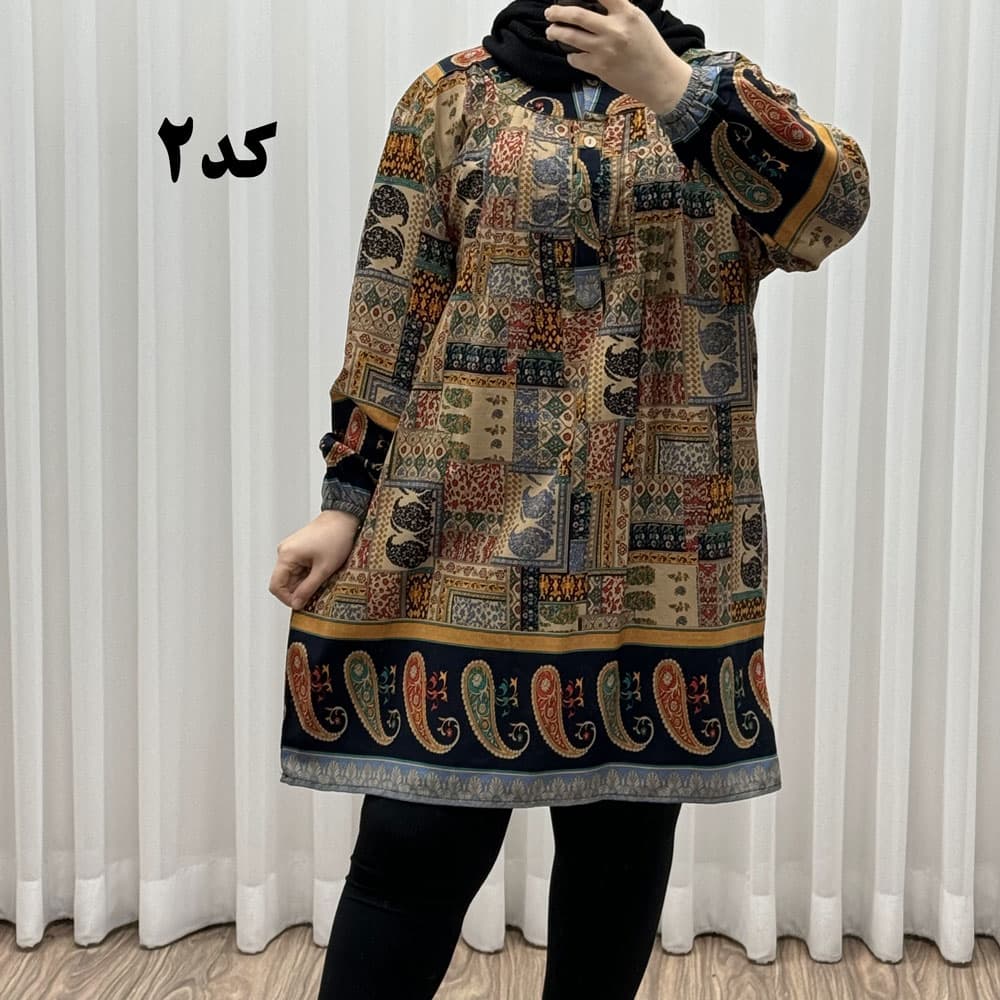 تونیک سایز بزرگ وارداتی مدل حاشیه ترمه کد 1613 — تصویر ۲
