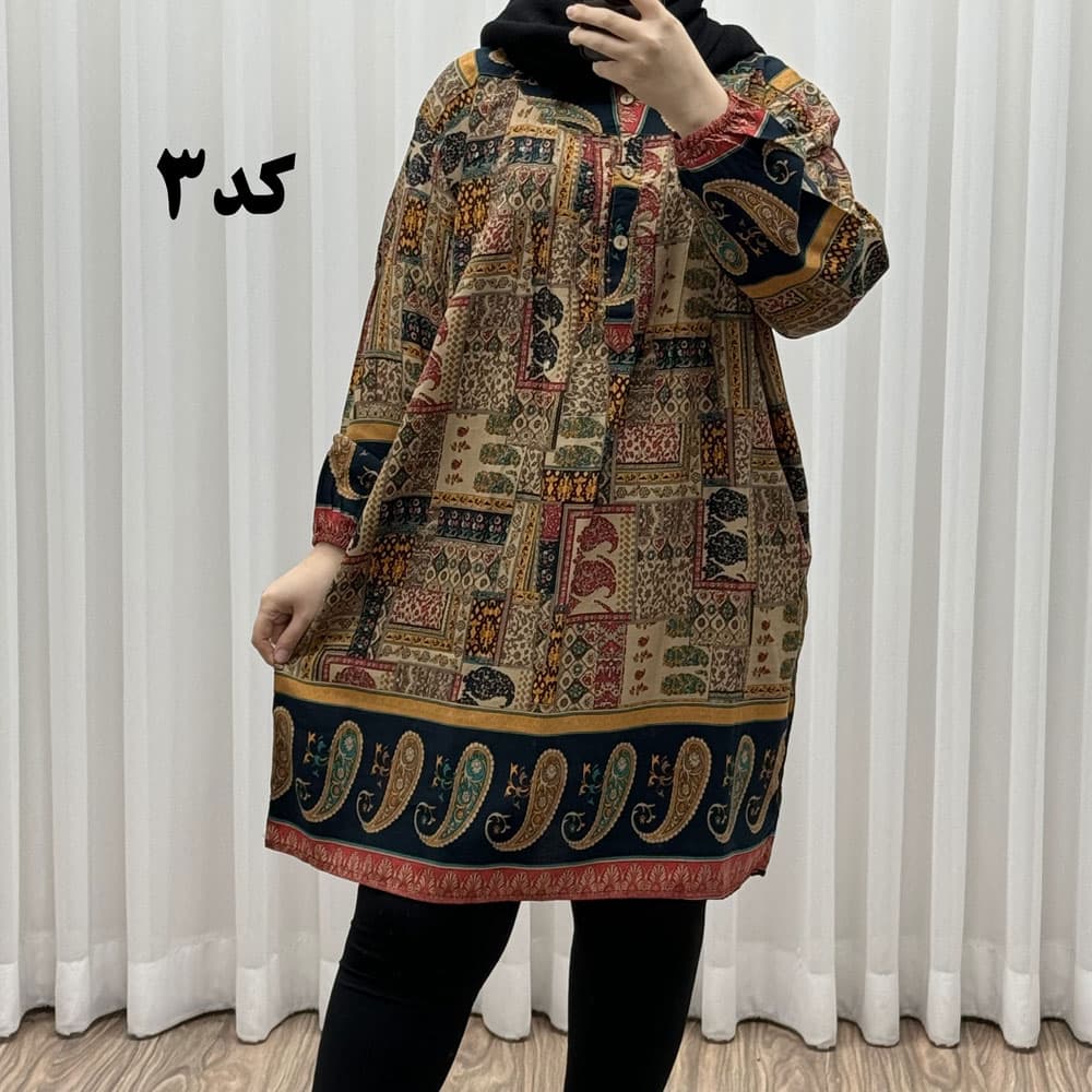 تونیک سایز بزرگ وارداتی مدل حاشیه ترمه کد 1613 — تصویر ۳