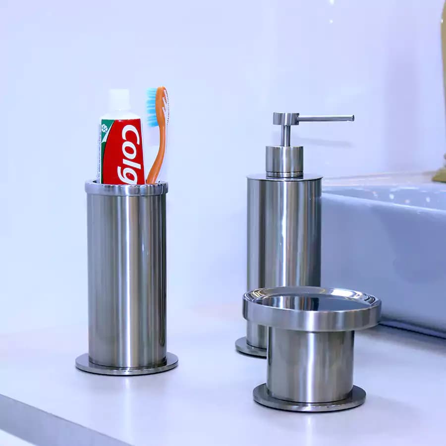 ست 3 پارچه سرویس بهداشتی برنجی (استیل مات)