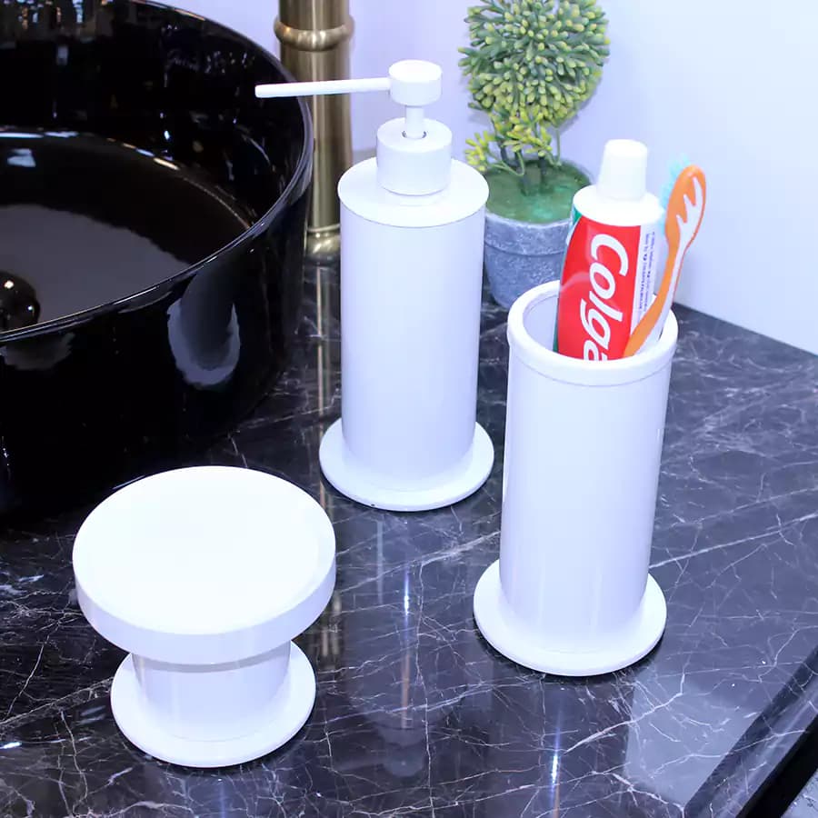 ست 3 پارچه سرویس بهداشتی برنجی (سفید)