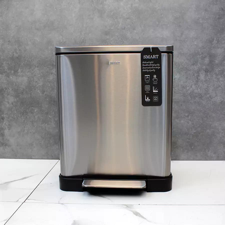 سطل مستطیل پدالی 20 لیتر برند اسمارت (استیل مات)
