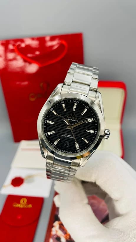 ساعت مچی امگا سی‌مستر آکوا ترا | Omega Seamaster Aqua Terra | نقره‌ای صفحه مشکی رپلیکا ایتالیا