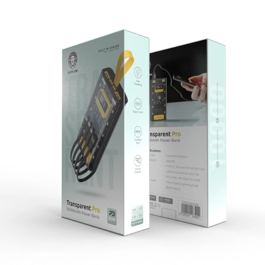 پاوربانک ۱۰۰۰۰ میلی آمپر ترنسپرنت پرو گرین لاین Transparent Pro 10000 mAh Powerbank