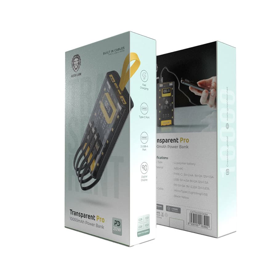 پاوربانک ۱۰۰۰۰ میلی آمپر ترنسپرنت پرو گرین لاین Transparent Pro 10000 mAh Powerbank — تصویر ۷