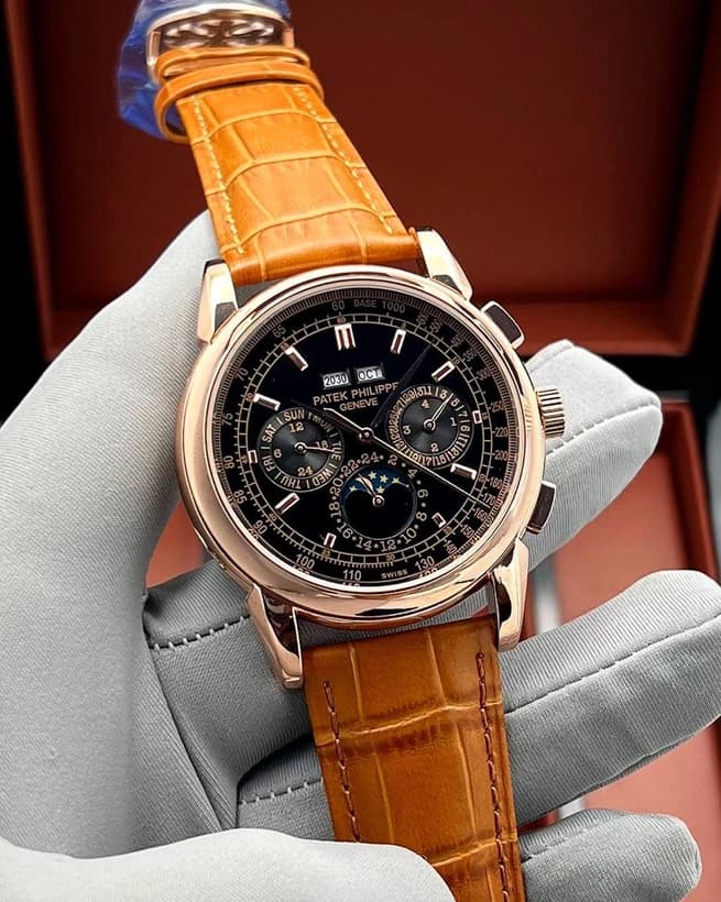 ساعت مچی پتک فیلیپ تقویم دائمی | Patek Philippe Perpetual Calendar | رزگلد صفحه مشکی رپلیکا ایتالیا