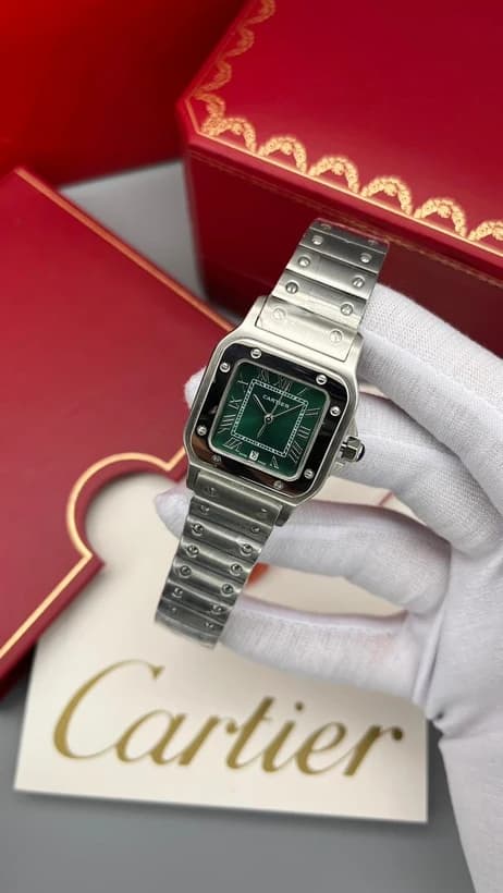 ساعت مچی کارتیه سانتوس | Cartier Santos | نقره ای صفحه سبز مستر کوالیتی