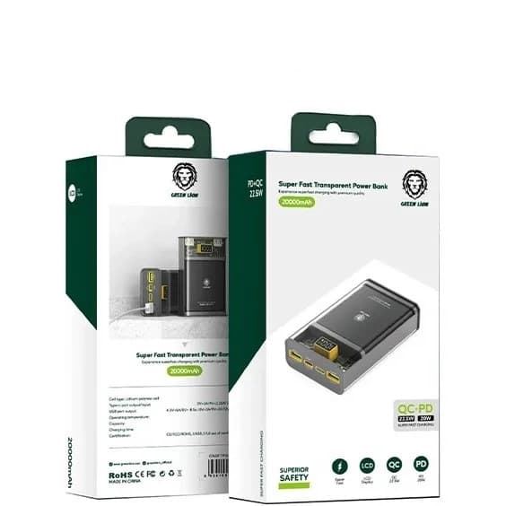 پاوربانک گرین لاین مدل Super-Fast Transparent 20000mAh