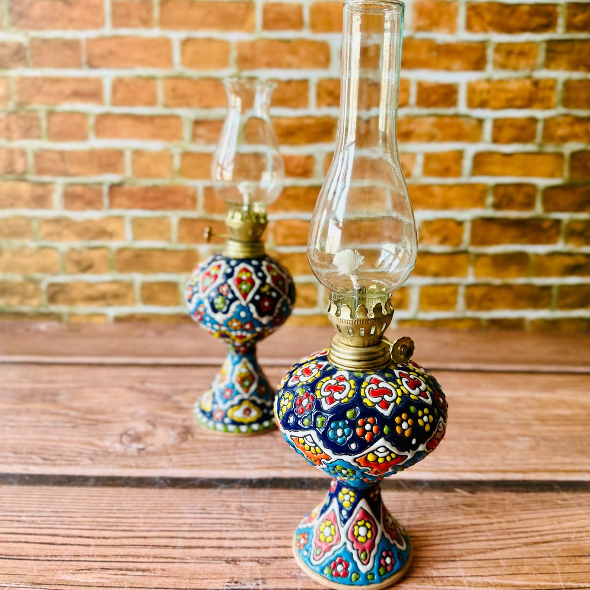 فانوس میناکاری روی سفال ۲۷ سانتی با شیشه (تکی) — تصویر ۲
