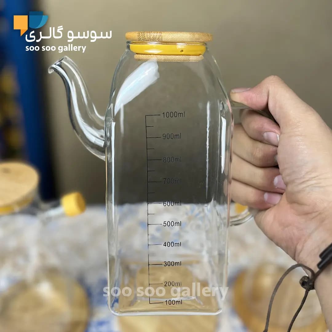 روغن ریز پیرکس یا ظرف روغن درب بامبو 1000 میلی لیتر — تصویر ۵