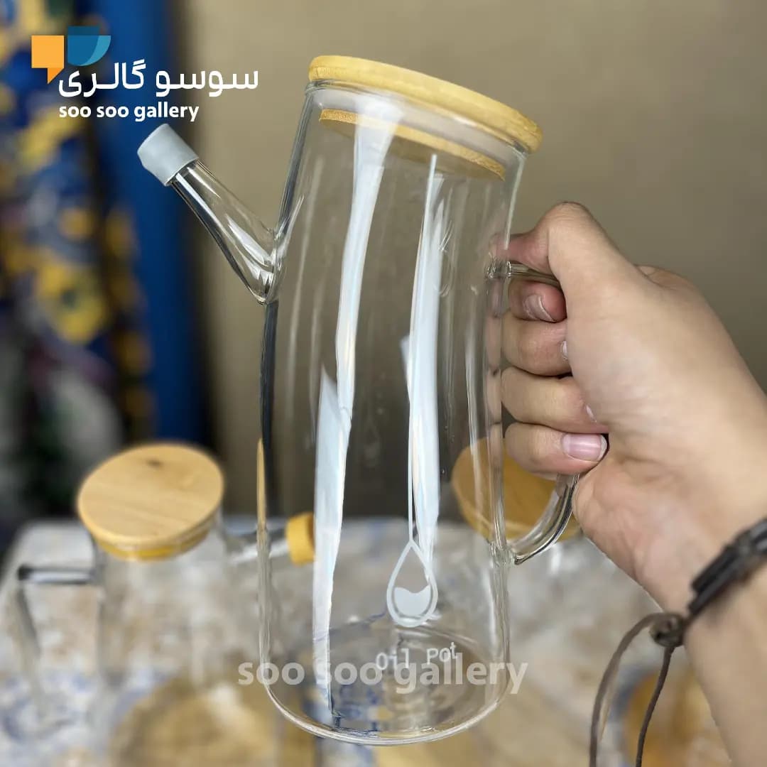 روغن ریز پیرکس یا ظرف روغن درب بامبو 1000 میلی لیتر — تصویر ۲