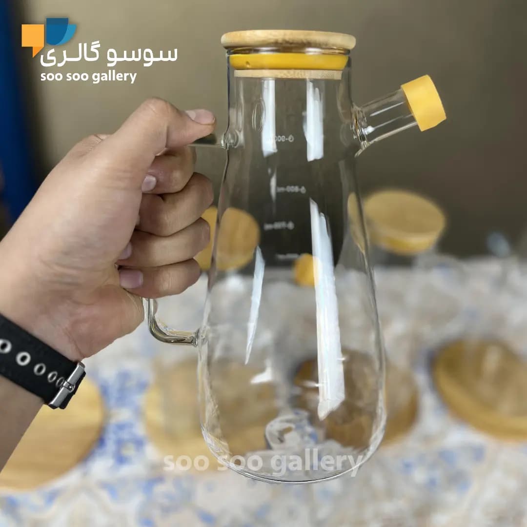 روغن ریز پیرکس یا ظرف روغن درب بامبو 1000 میلی لیتر — تصویر ۴
