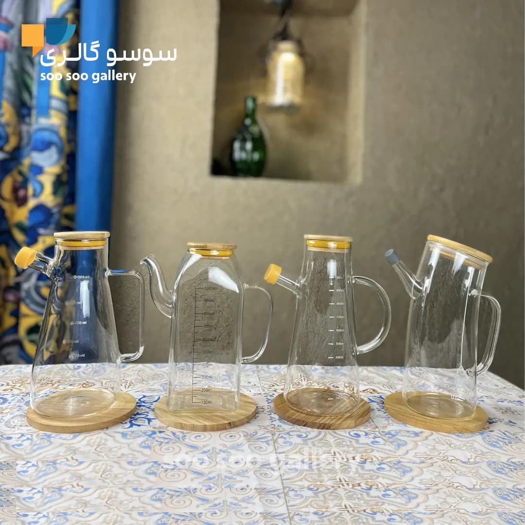 روغن ریز پیرکس یا ظرف روغن درب بامبو 1000 میلی لیتر — تصویر ۳