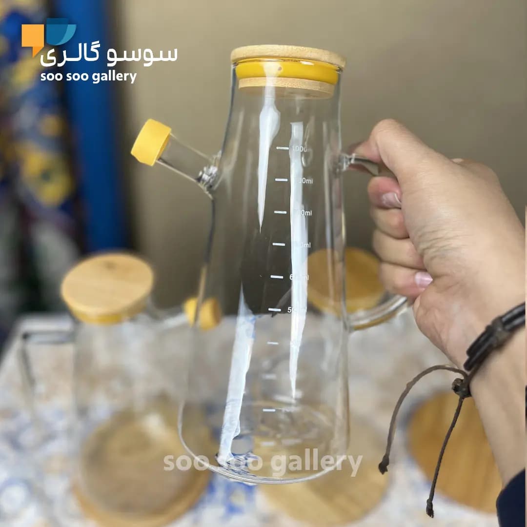 روغن ریز پیرکس یا ظرف روغن درب بامبو 1000 میلی لیتر — تصویر ۸