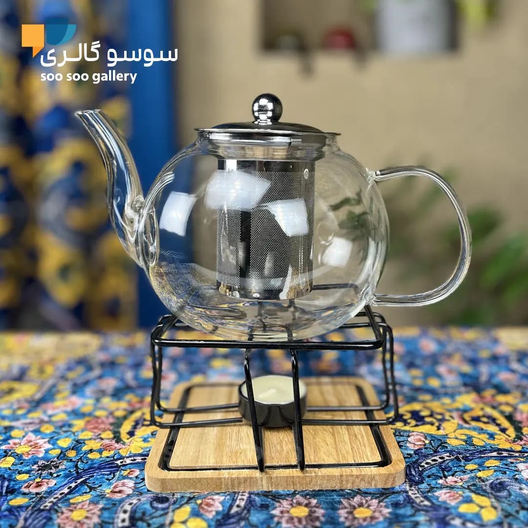 قوری پیرکس گرد با صافی استیل 1 لیتری — تصویر ۲