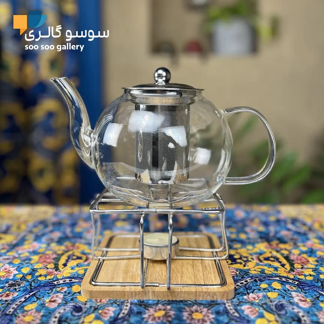 قوری پیرکس گرد با صافی استیل 1 لیتری — تصویر ۳
