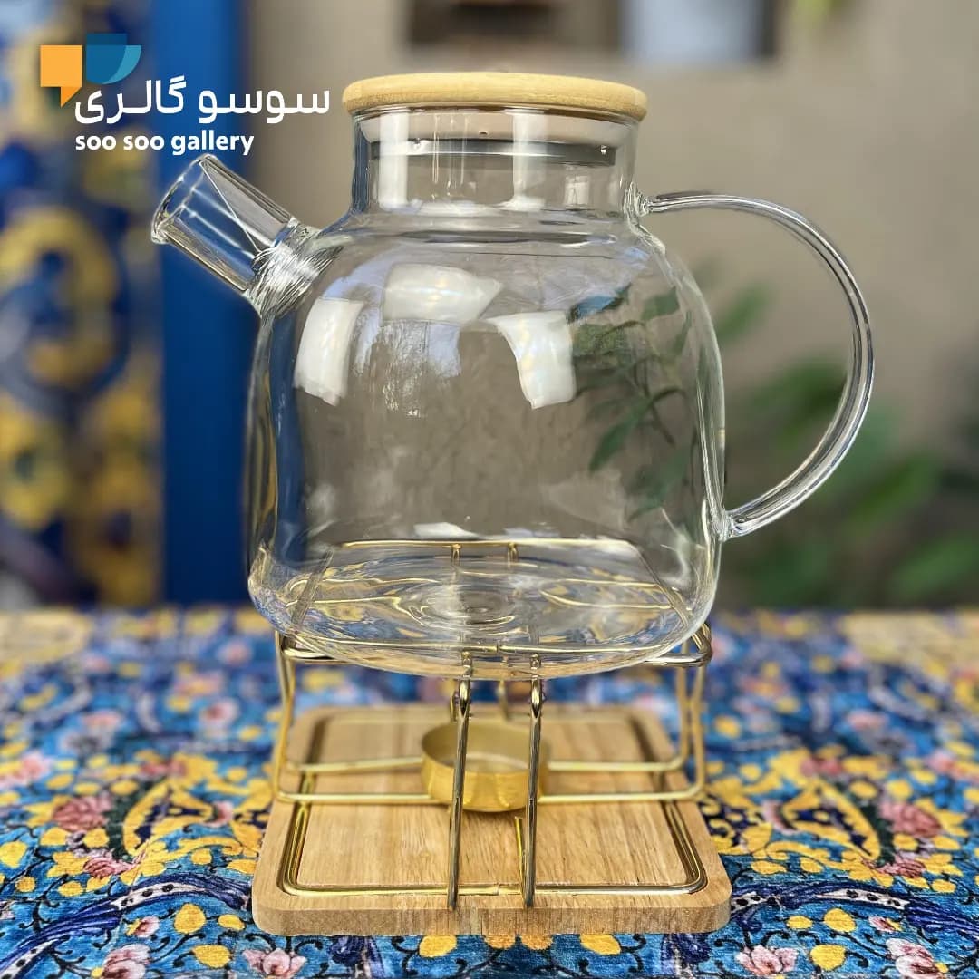 قوری پیرکس درب بامبو همراه با وارمر — تصویر ۴