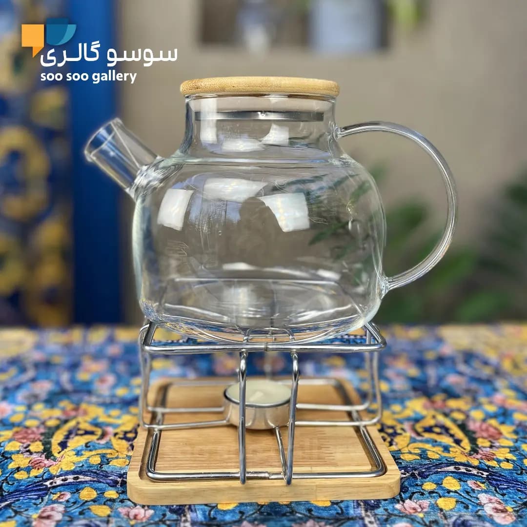 قوری پیرکس درب بامبو همراه با وارمر — تصویر ۳