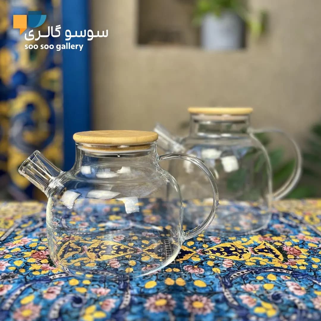 قوری پیرکس درب بامبو همراه با وارمر — تصویر ۲