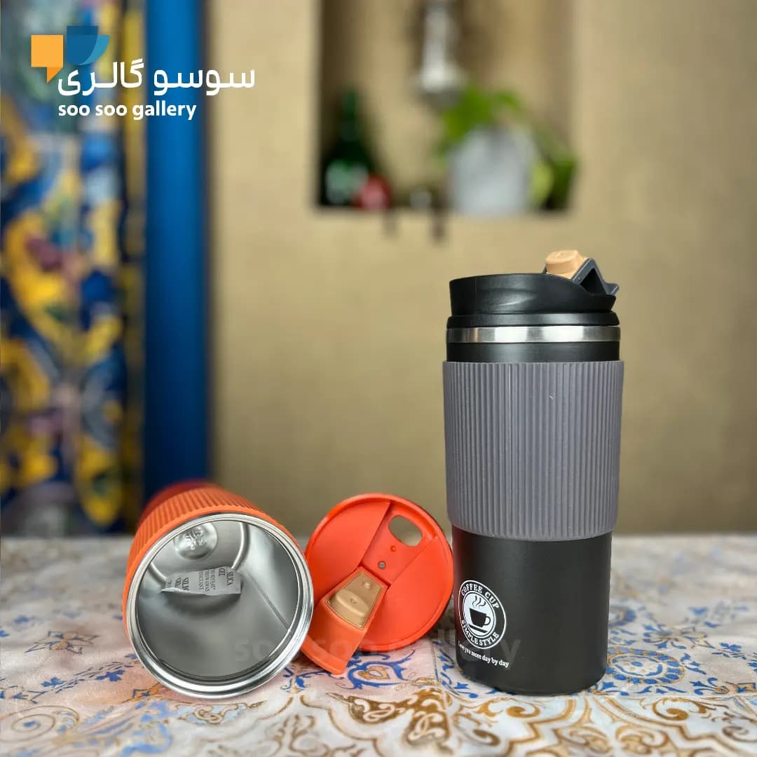 تراول ماگ دور سیلیکونی طرح کافی 450 میلی لیتر — تصویر ۲