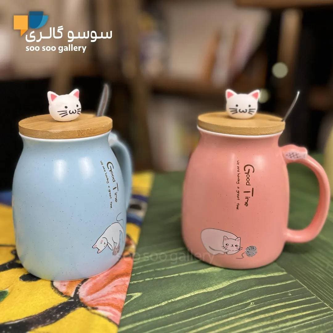 ماگ گربه درب بامبو Good Time عروسکی — تصویر ۵
