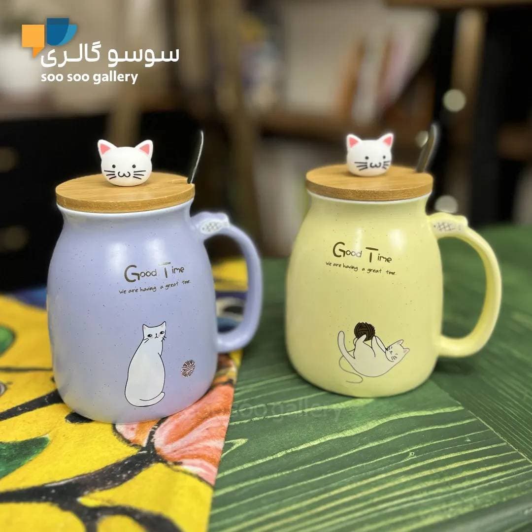ماگ گربه درب بامبو Good Time عروسکی — تصویر ۶