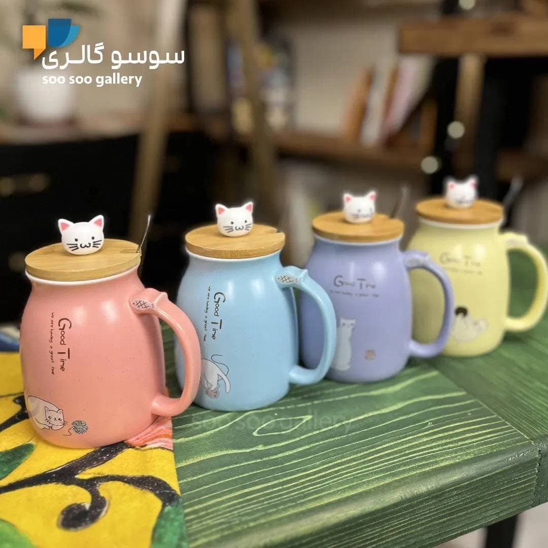ماگ گربه درب بامبو Good Time عروسکی — تصویر ۳