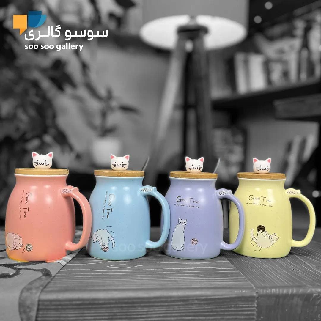 ماگ گربه درب بامبو Good Time عروسکی — تصویر ۴