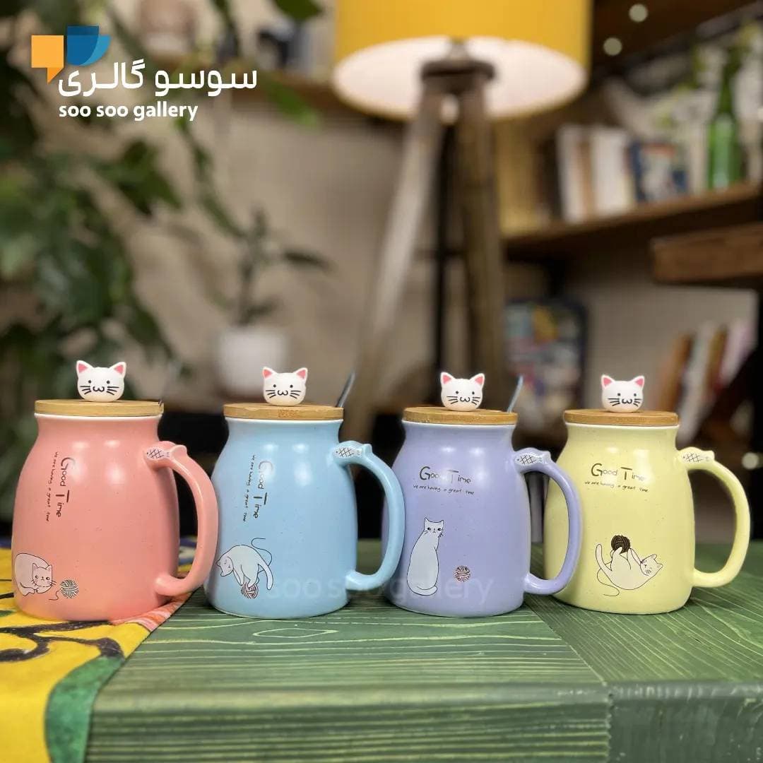 ماگ گربه درب بامبو Good Time عروسکی