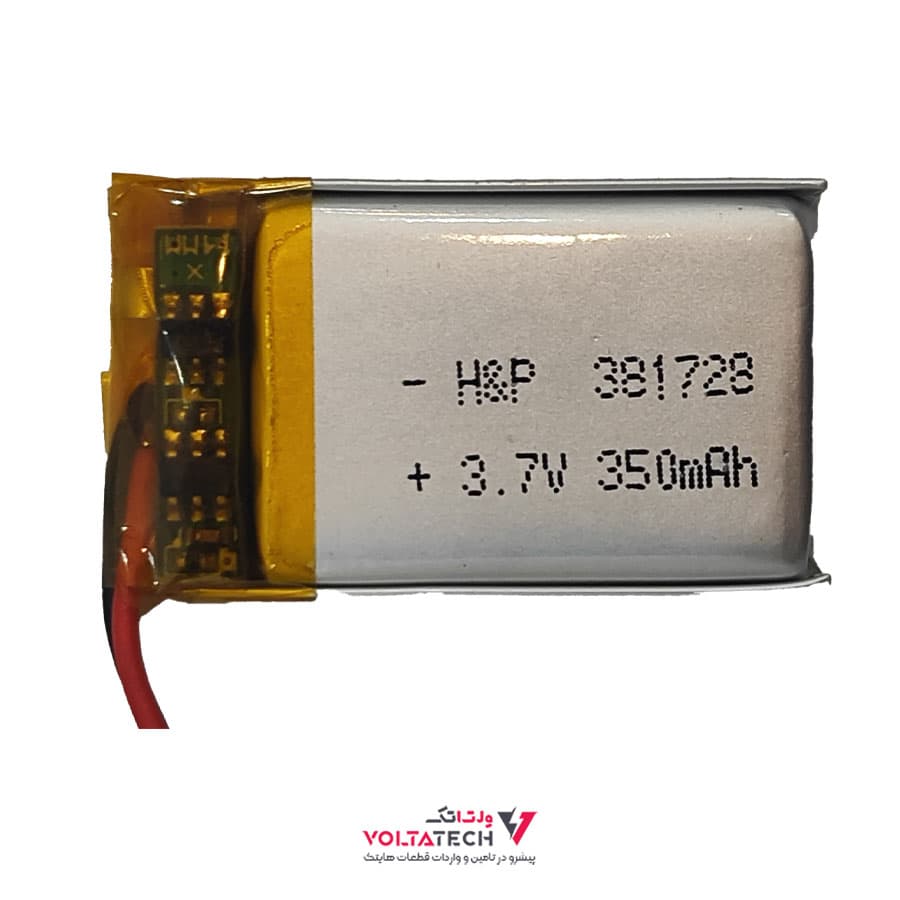 باتری لیتیوم پلیمر 3.7v ظرفیت 350mA ابعاد 381728