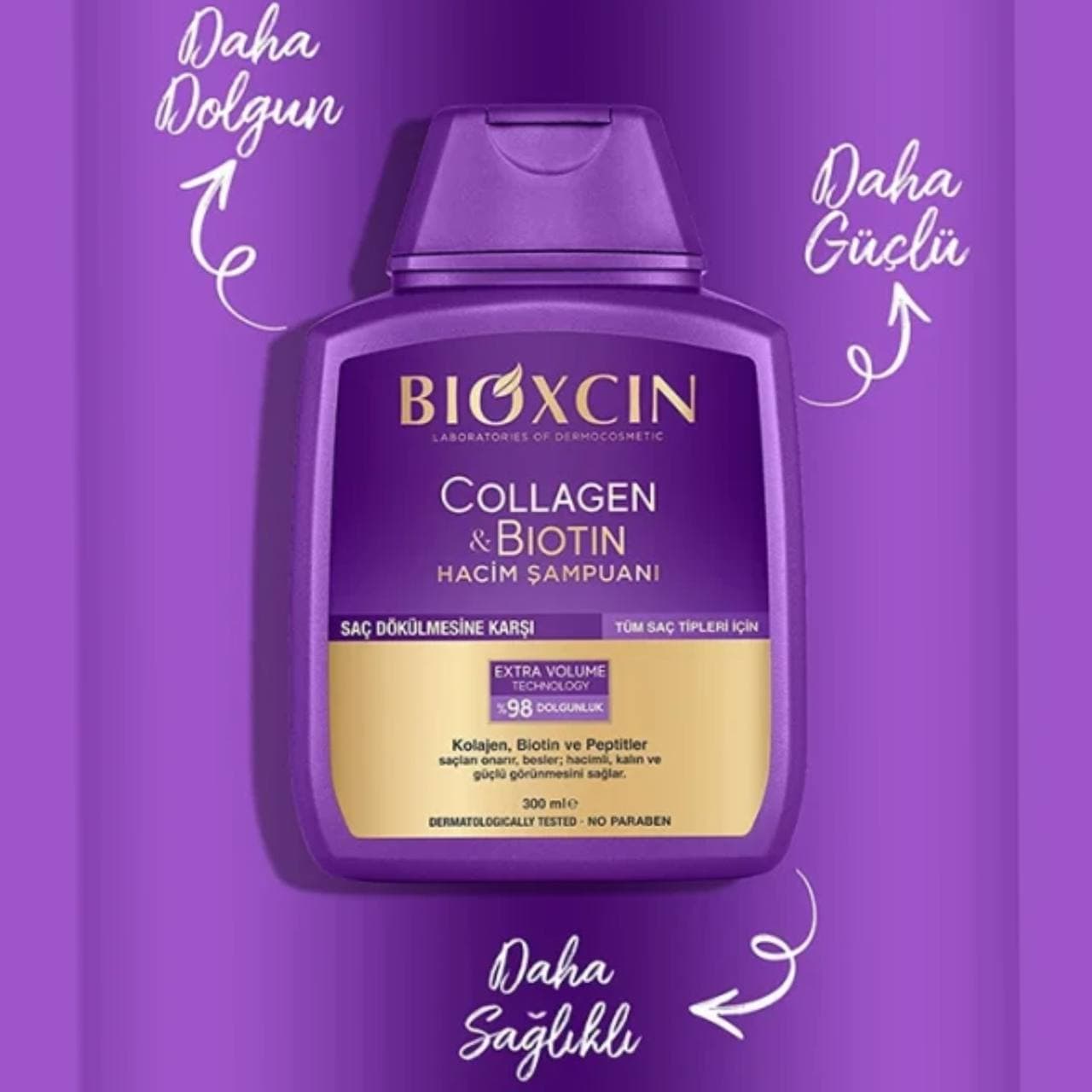 شامپو حجم دهنده و ضد ریزش مو حاوی کلاژن و بیوتین بیوکسین بنفش BIOXCIN — تصویر ۲