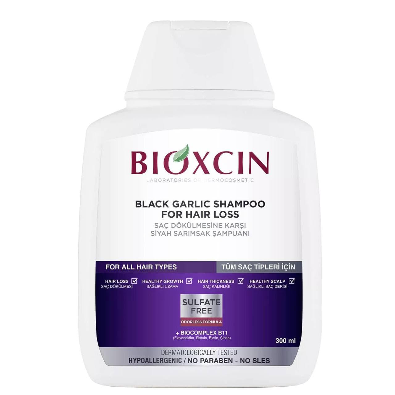 شامپو ضد ریزش مو بدون سولفات حاوی عصاره سیر سیاه بیوکسین BIOXCIN