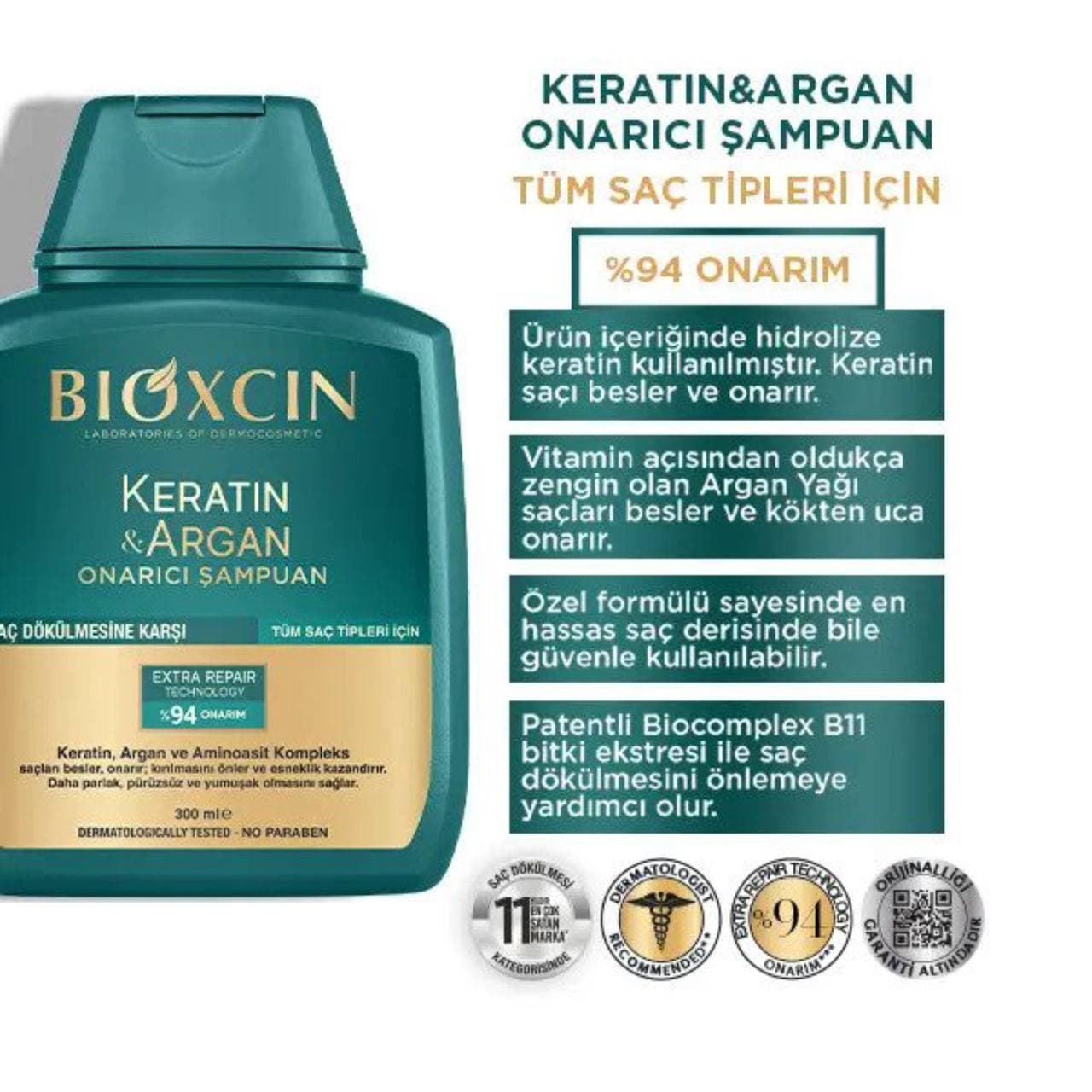 شامپو ترمیم کننده و ضد ریزش مو حاوی آرگان و کراتین بیوکسین سبز BIOXCIN — تصویر ۲