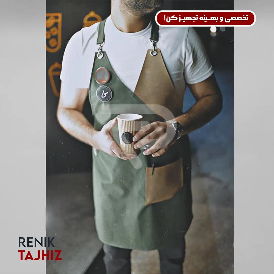 اپرون باریستا کتان سبز و جیر قهوه ای Renik