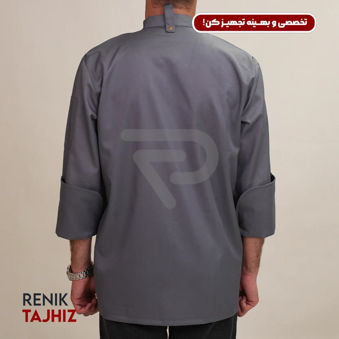 روپوش (کت سر آشپز) زیپ دار طوسی CHEF’S COAT — تصویر ۲