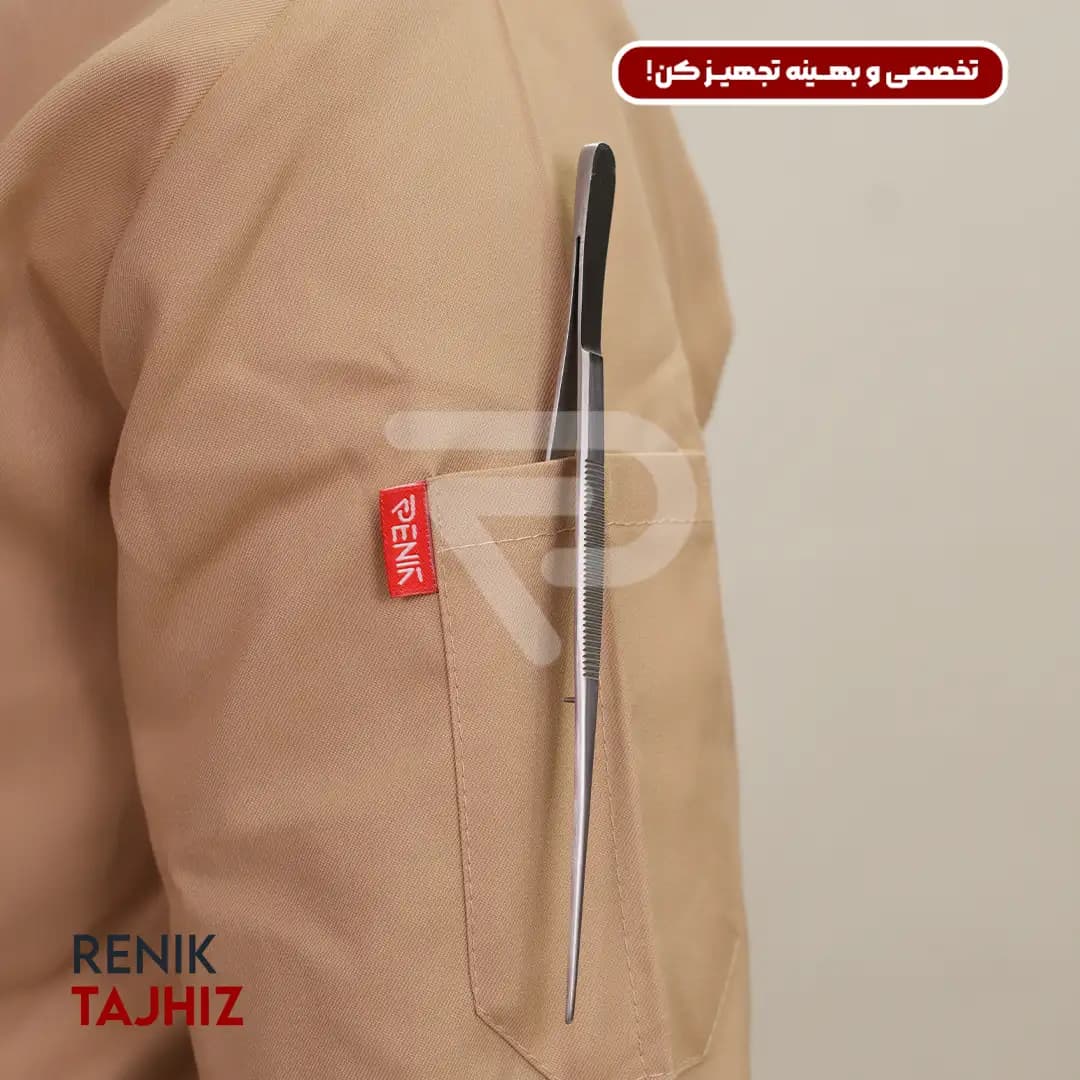 روپوش سرآشپزی دکمه ای کرم تیره — تصویر ۳